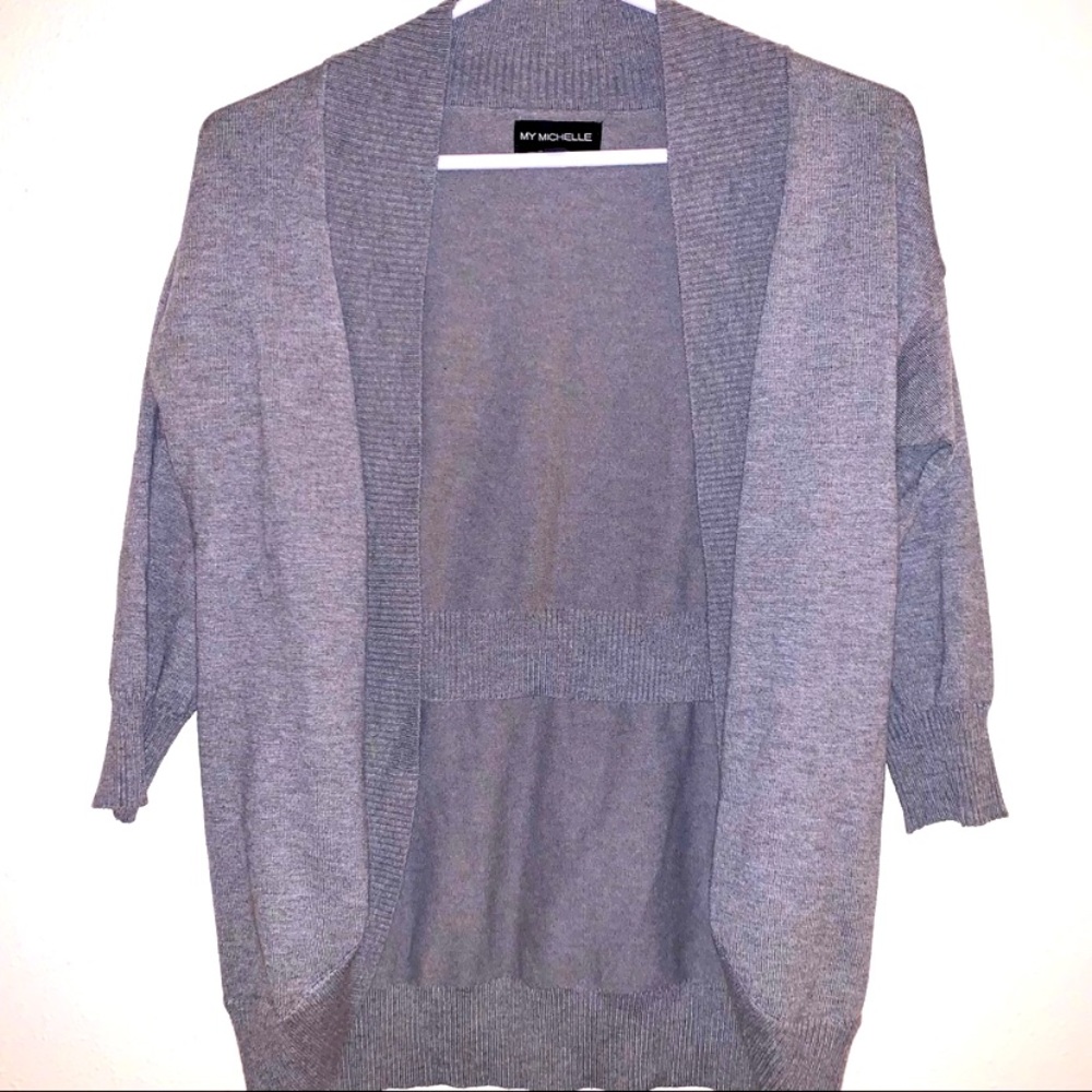 My Michelle Small Grey Open Front Rayon Polyester Cardigan